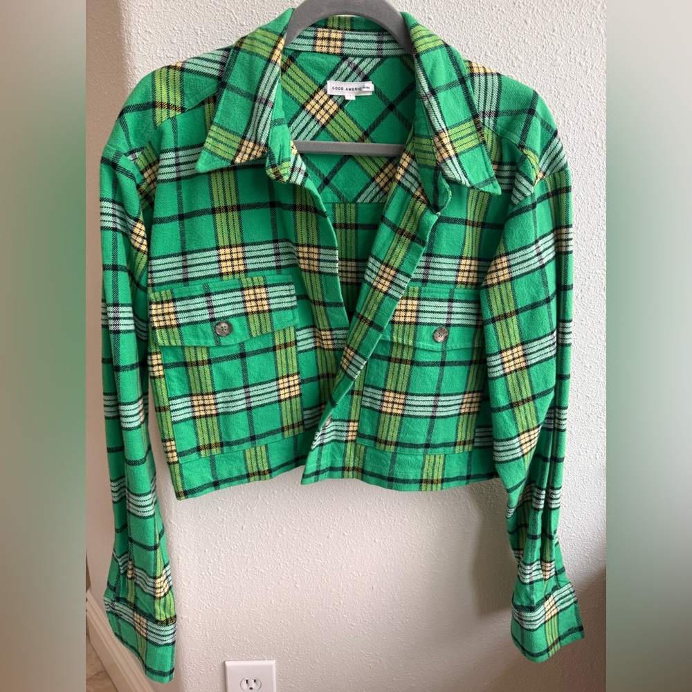 100% cotton Good American Green Plaid Jacket